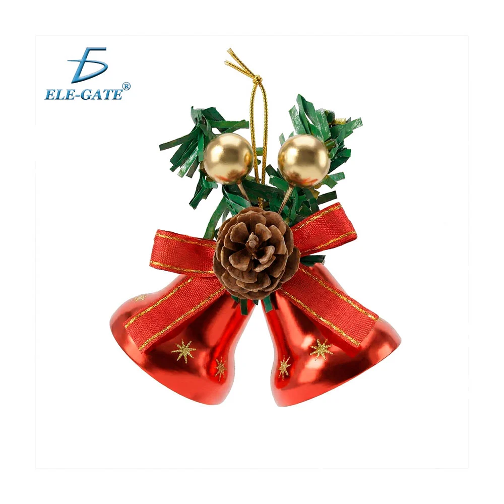 Decoración navideña de 2 campanas rojas con garapiña, follaje y lazos…