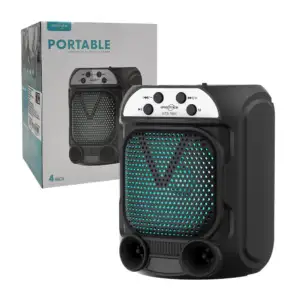 Bocina pequeña portable bluetooth con luz led, fm, usb, 4 pulgadas