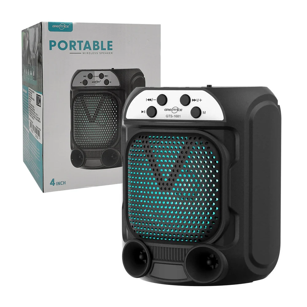 Bocina pequeña portable bluetooth con luz led, fm, usb, 4 pulgadas