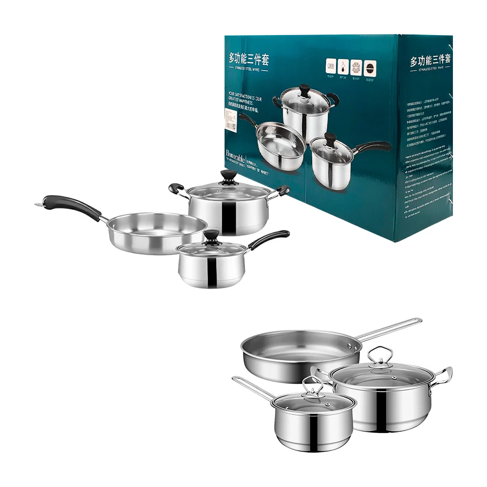 Bateria de cocina con 3 piezas, acero inoxidable, 2 ollas, 1 sarten +…