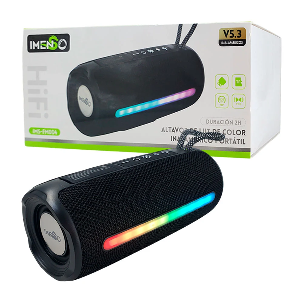 Bocina cilíndrica imenso, bluetooth, con puerto USB - TF, luces RGB, …