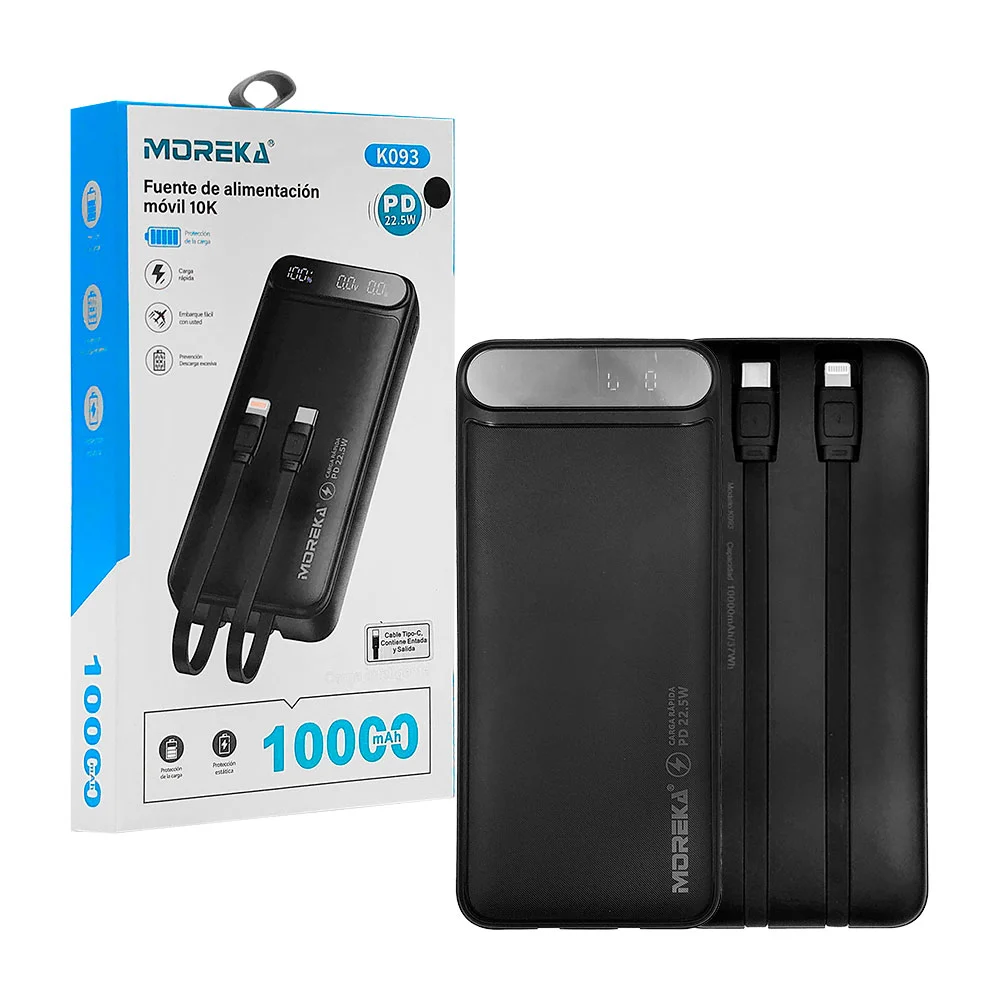 Power bank 10000mah moreka, 22.5w, entrada tipo c y lightning / k093