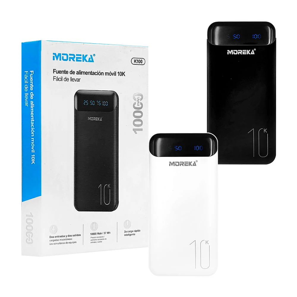 Power bank moreka, 10000 mah,  con indicador de bateria, 2 puertos us…