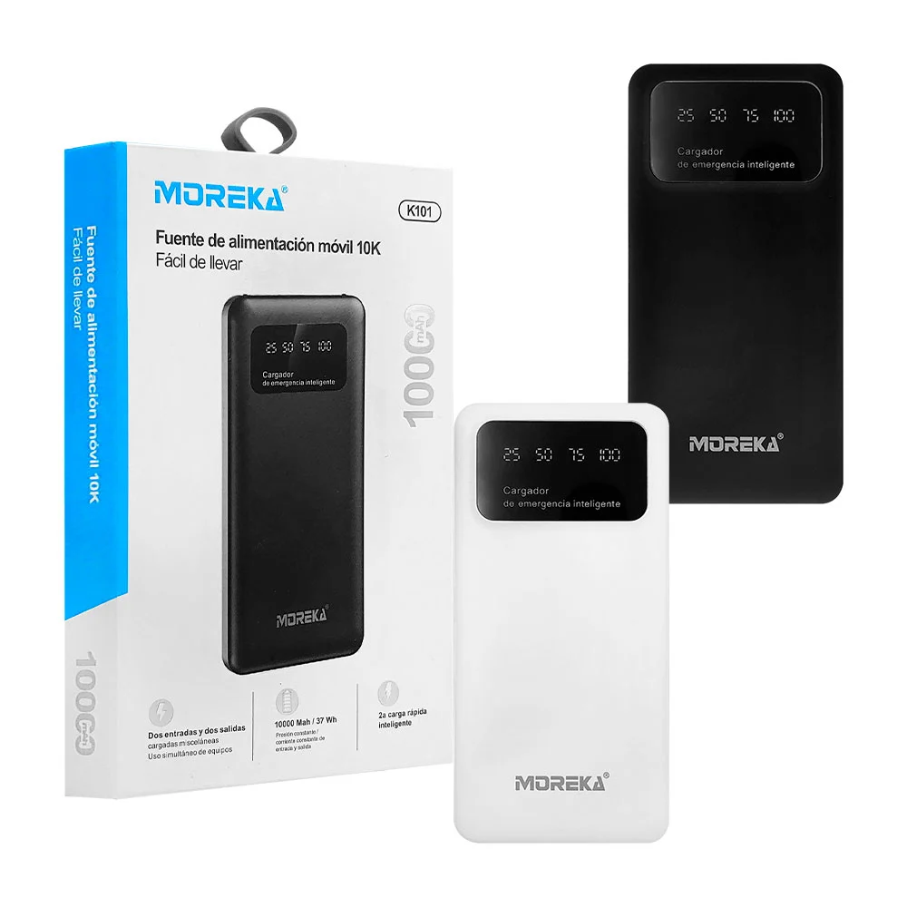 Power bank moreka, 10000mah, monitor de batería, 2 puertos usb, 1 tip…