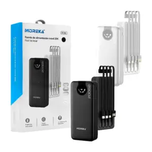 Power bank moreka, 20000mah, indicador de batería, 4 tipos de cable, …