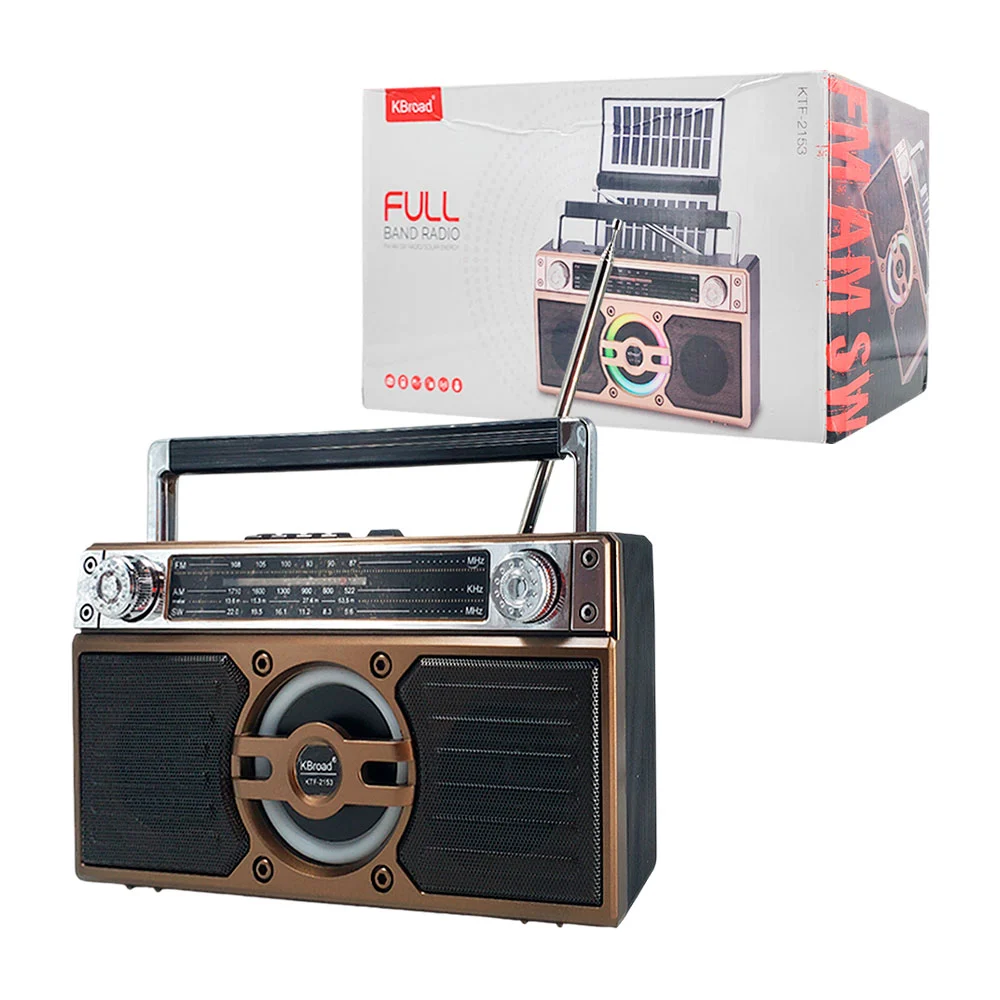 Bocina tipo radio vintage con panel solar, rgb, radio fm-am, sw y pue…