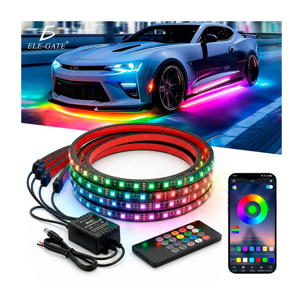 Paquete de 4 tiras led en tonos neón para chasis de auto, 90x2+120x2 …