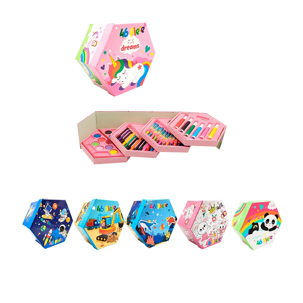 Estuche de arte hexagonal plegable con 46 piezas para colorear, varie…