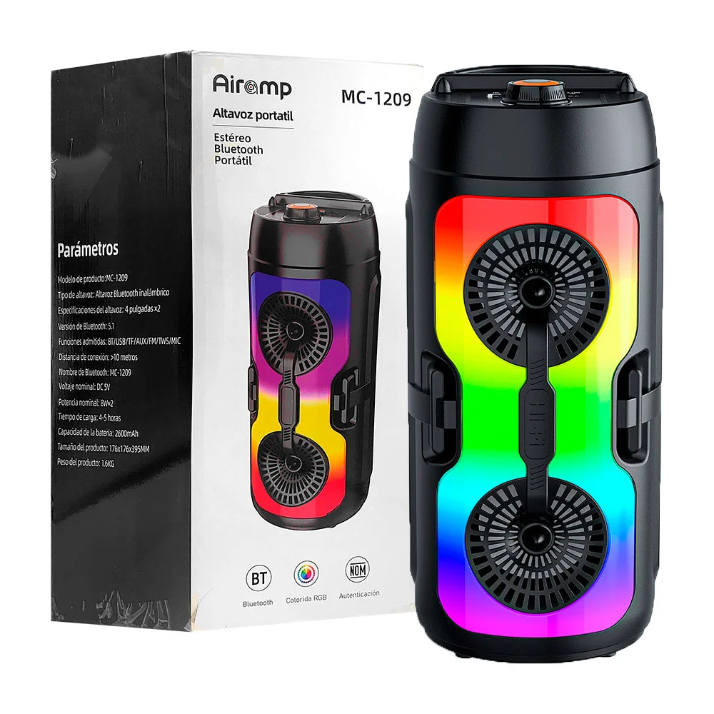 Bocina bluetooth portátil, 4inx2, doble altavoz, con luz rgb, multifu…