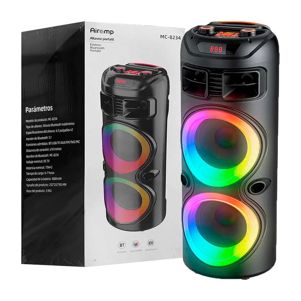 Bocina altavoz portátil 6.5inx2, doble altavoz con luz rgb, sonido es…