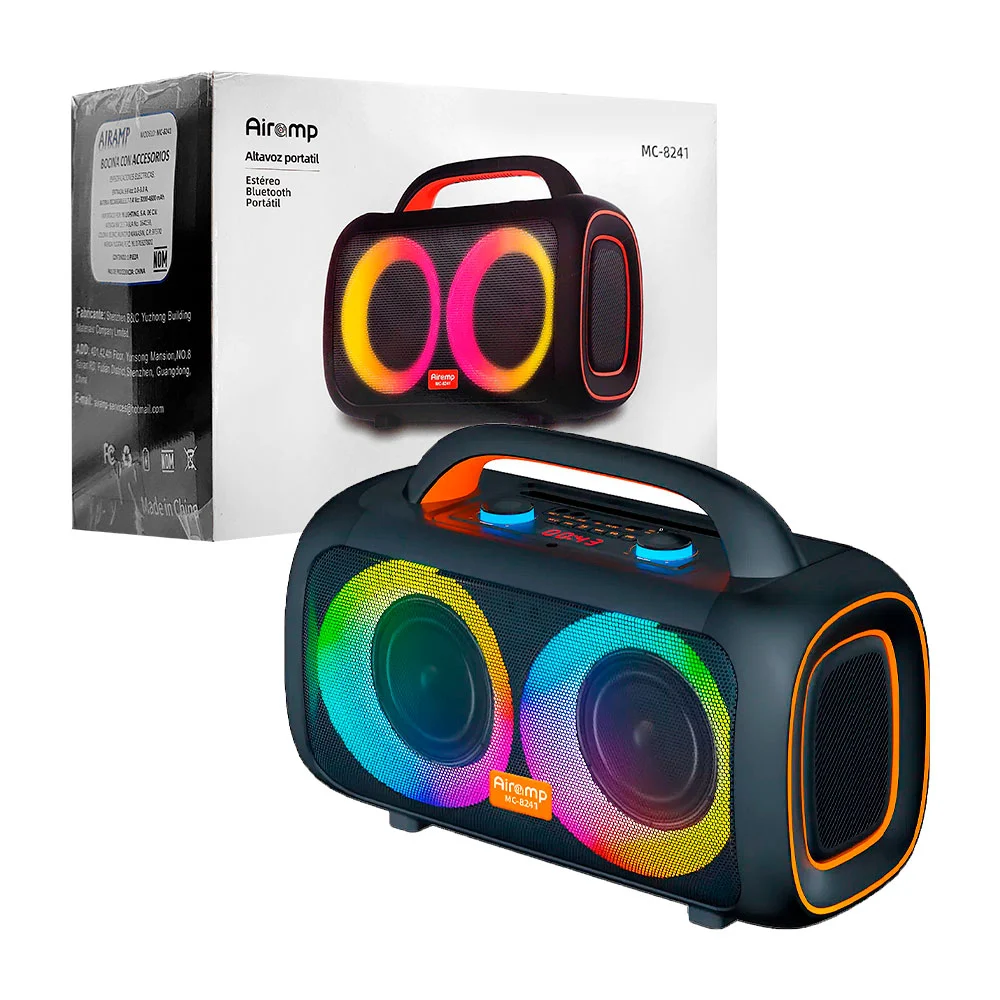 Bocina inalámbrica 6.5inx2, portátil, doble altavoz con luz rgb, asa,…