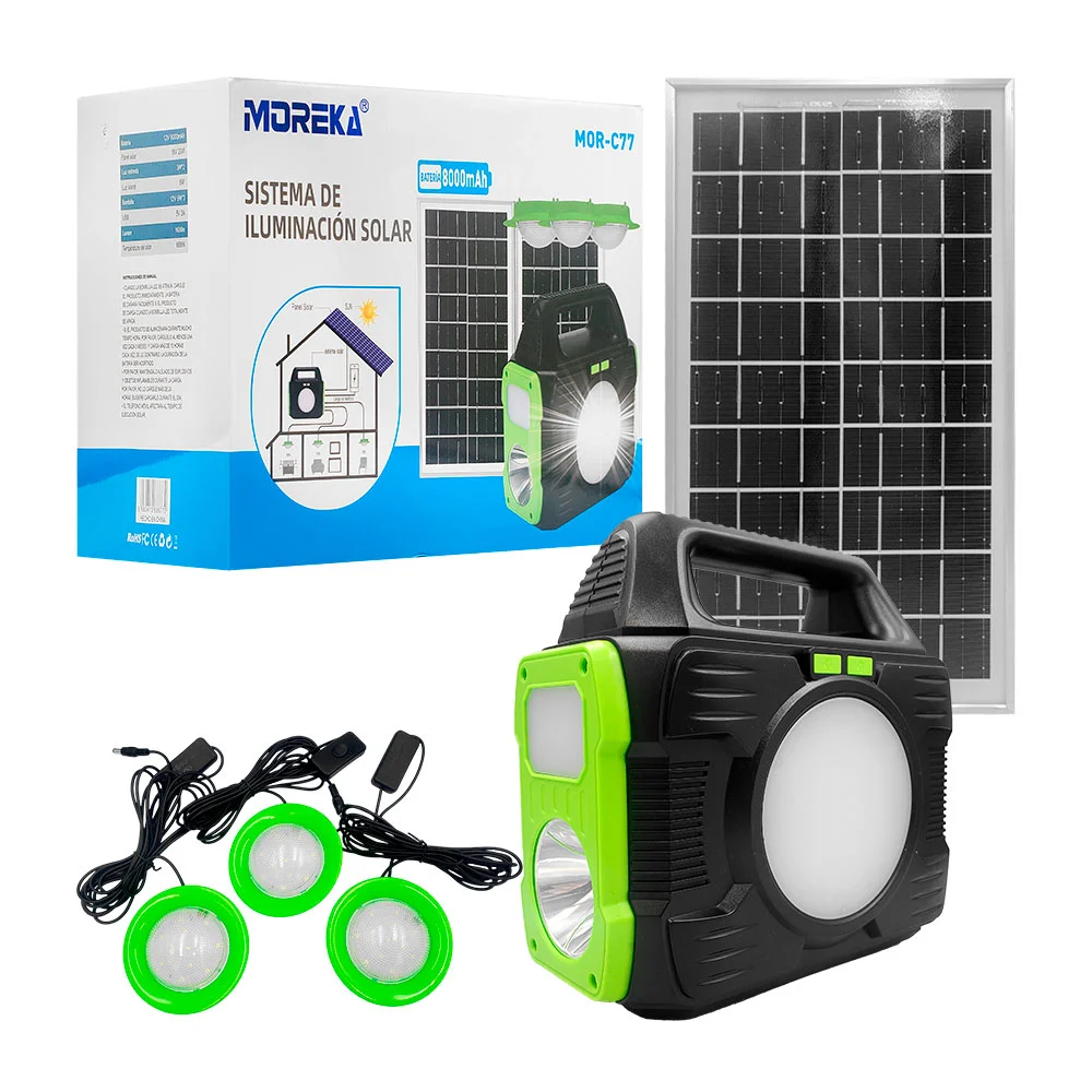 Sistema de iluminación solar 8000mah con lámpara proyectora, panel + …