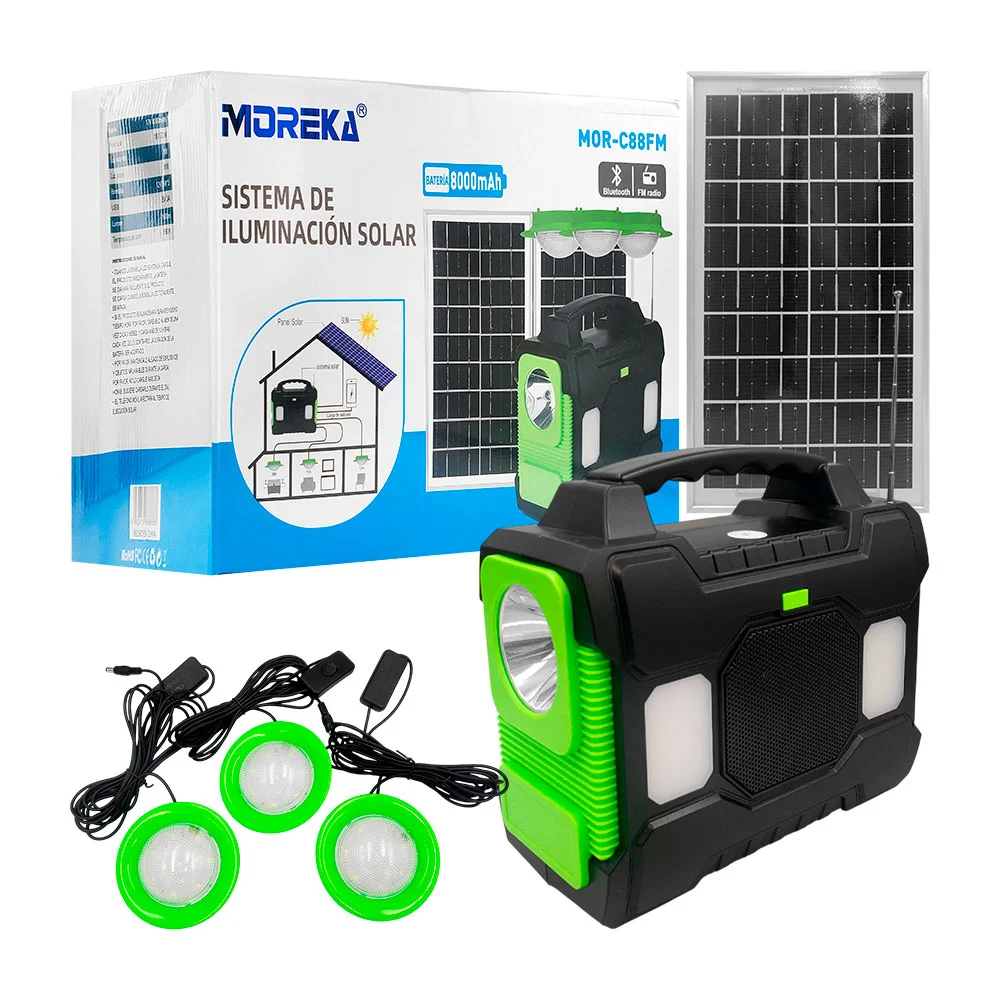 Sistema de iluminación solar 8000mah con varias entradas, panel + 3 l…