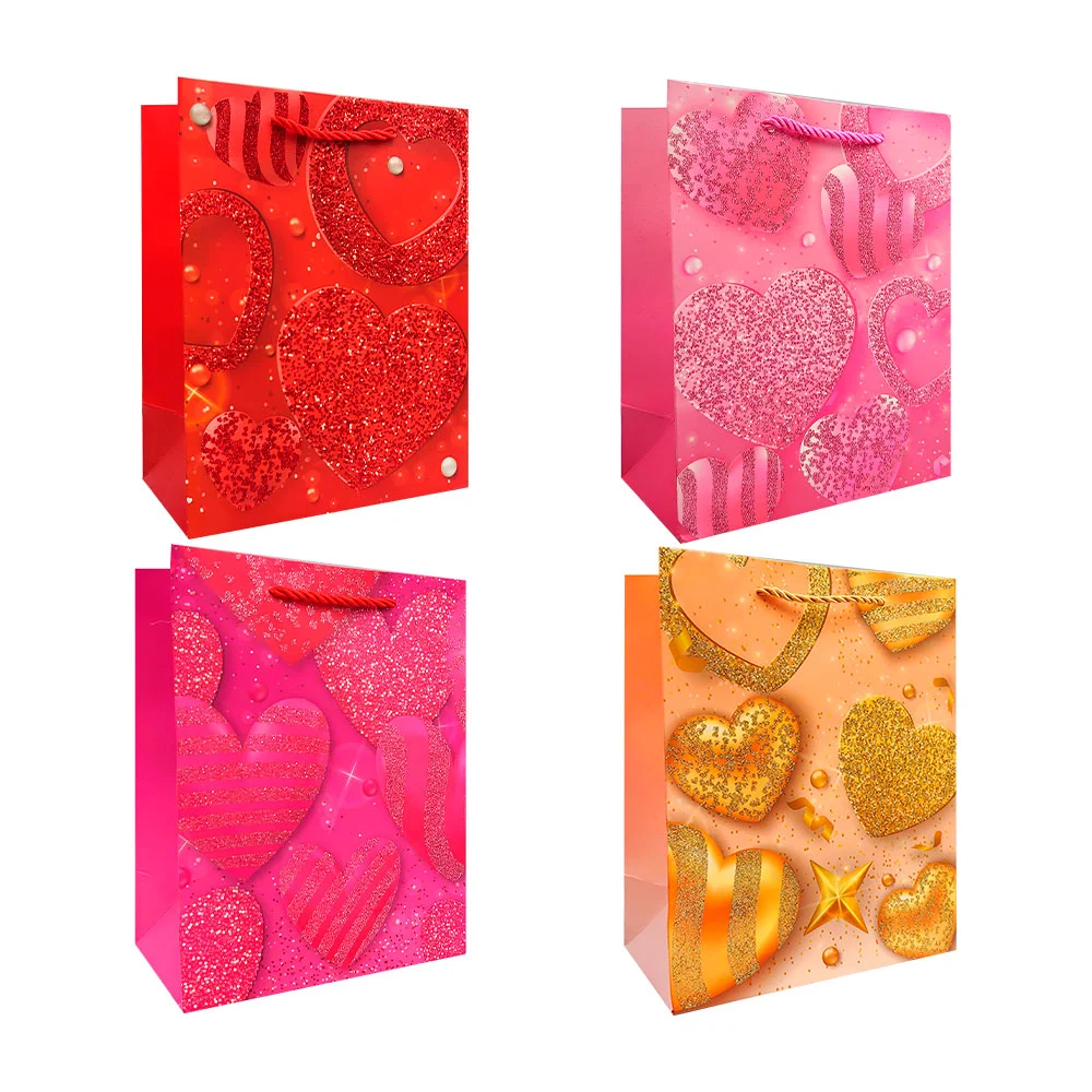 Bolsa de regalo 18x23x10cm, diseño de corazones con diamantina, varie…