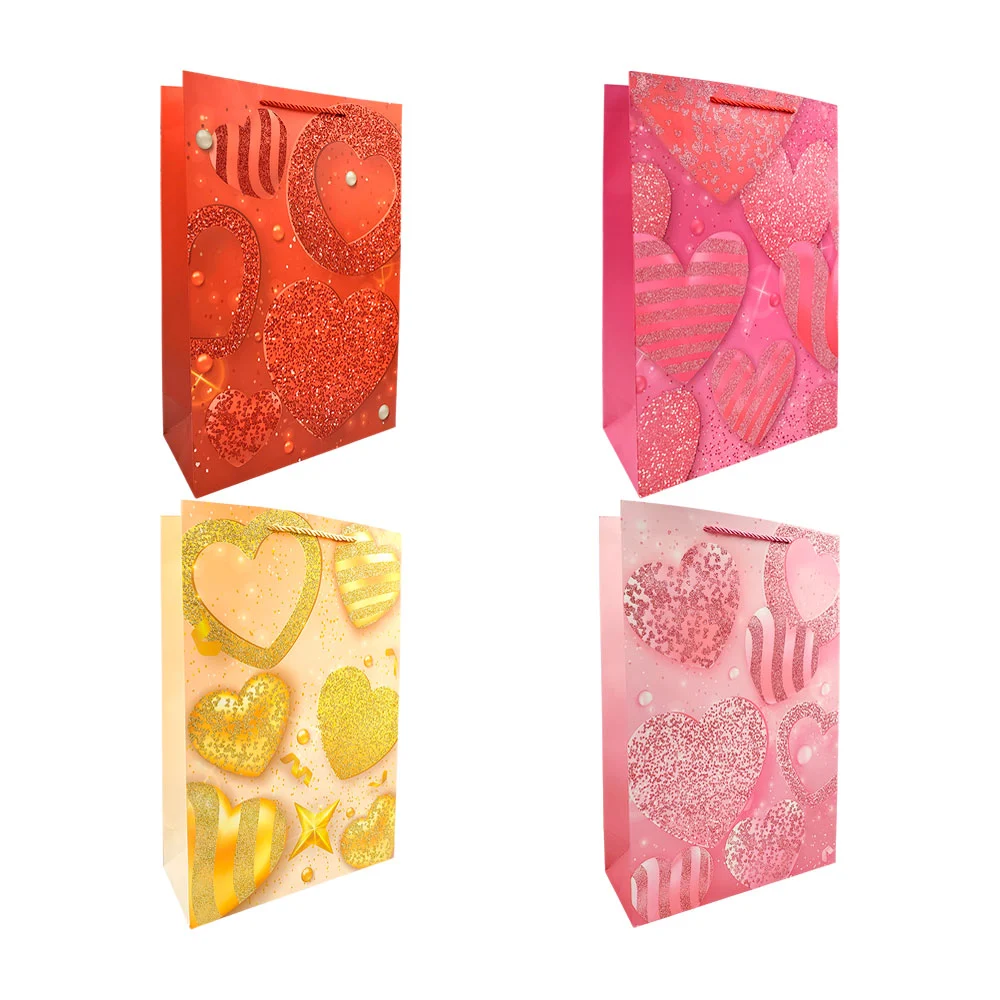 Bolsa de regalo 26x32x10cm, diseño de corazones con diamantina, varie…