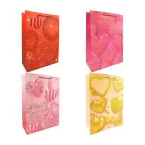 Bolsa de regalo 30x41.5x12cm, diseño de corazones con diamantina, var…