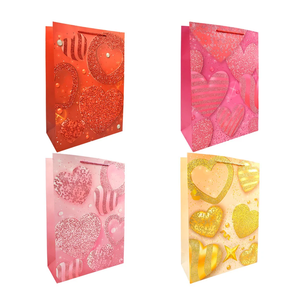 Bolsa de regalo 30x41.5x12cm, diseño de corazones con diamantina, var…