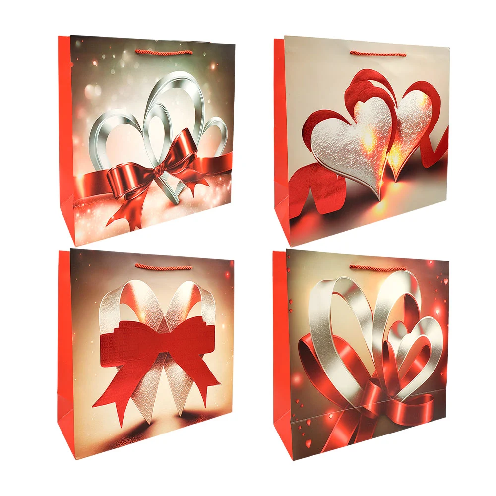 Bolsa de regalo 32x11x26cm, con estampado de corazones y detalles met…