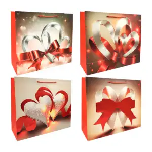 Bolsa de regalo 38x12x32cm con estampado de corazones y detalles metá…