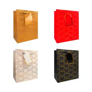 Bolsa de regalo 18x23x10cm, corazones metálicos con textura y etiquet…