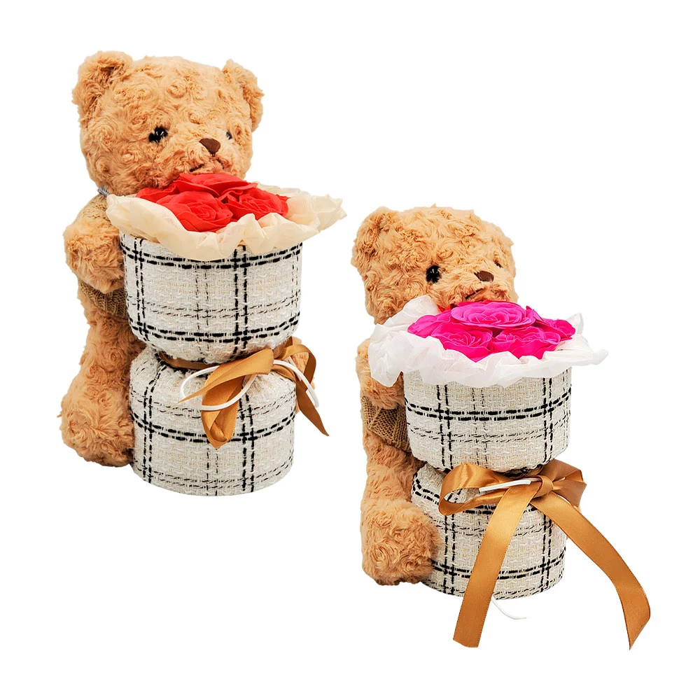 Oso de peluche con suéter tejido + ramo de 6 rosas con base en forma …