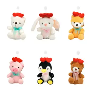 Mini peluche de animalito con 2 corazones en la cabeza + ventosa, var…