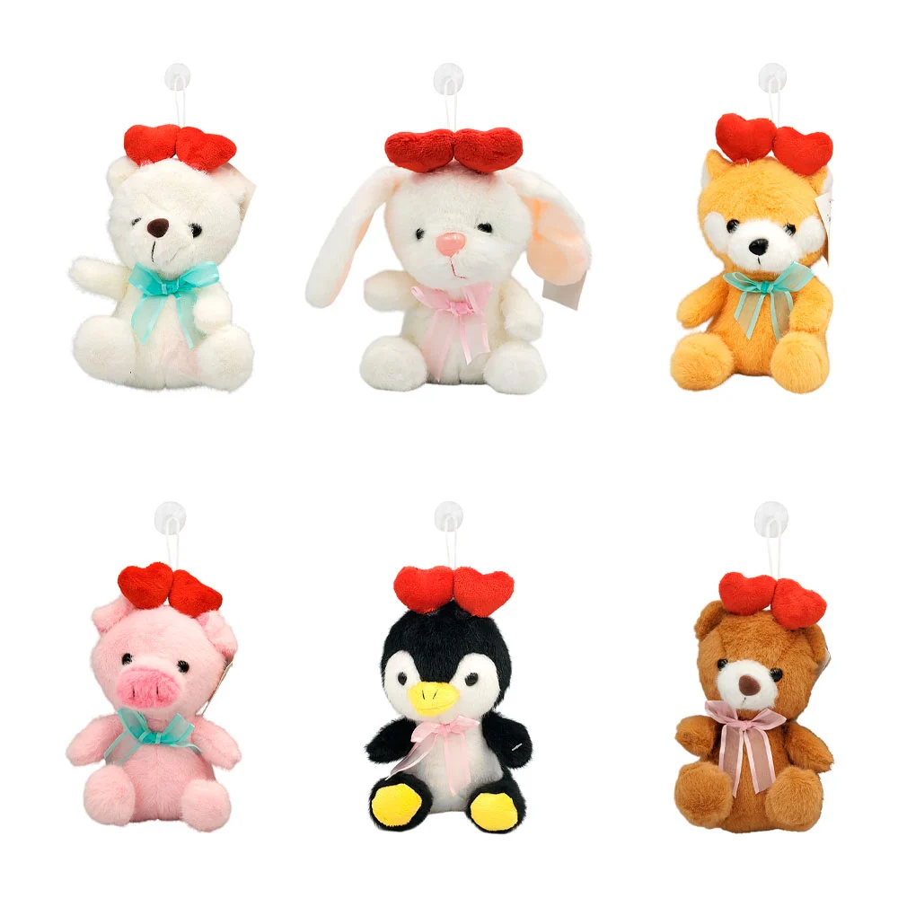 Mini peluche de animalito con 2 corazones en la cabeza + ventosa, var…