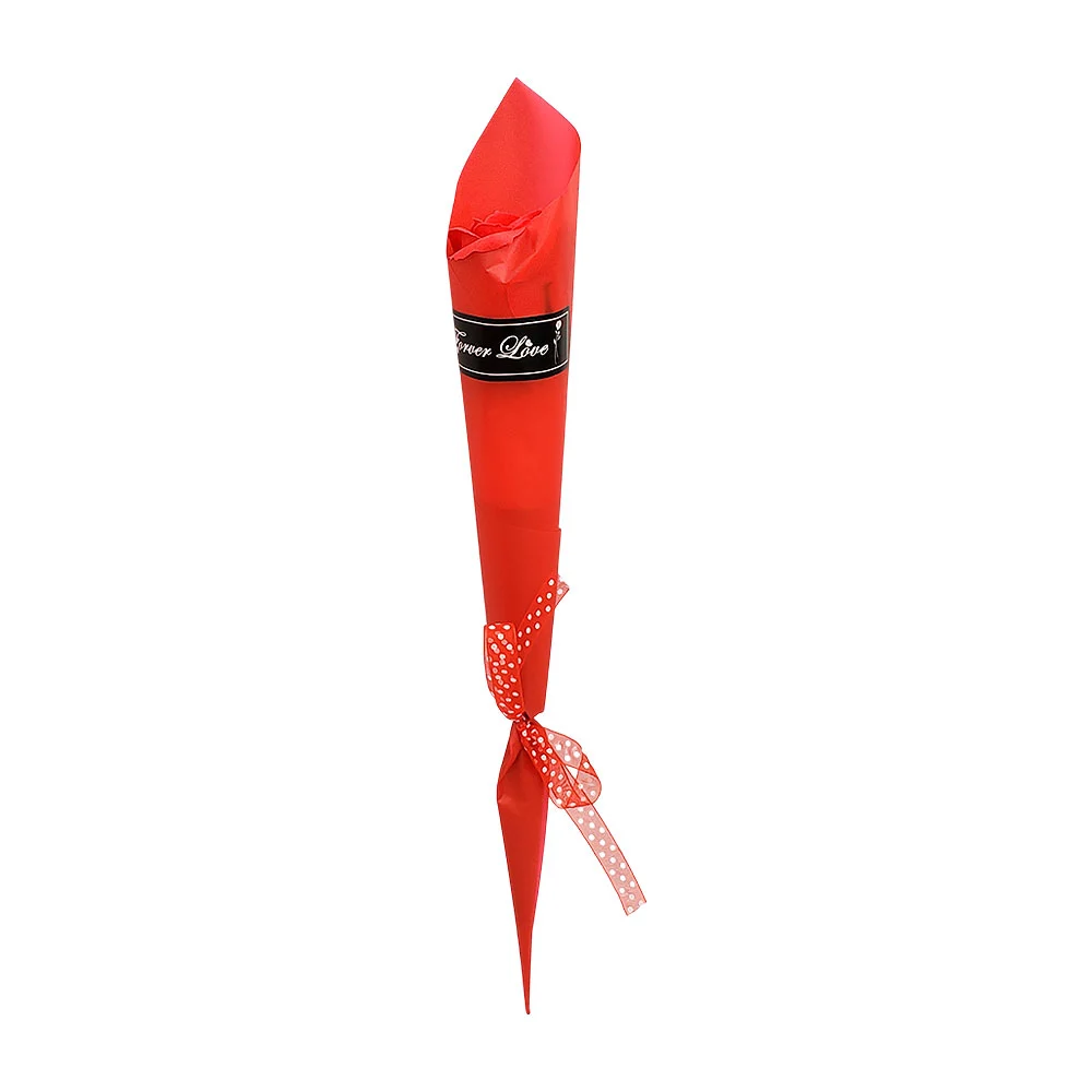 1pza rosa artificial con hojas, envoltura y listón de puntos, 32cm / …