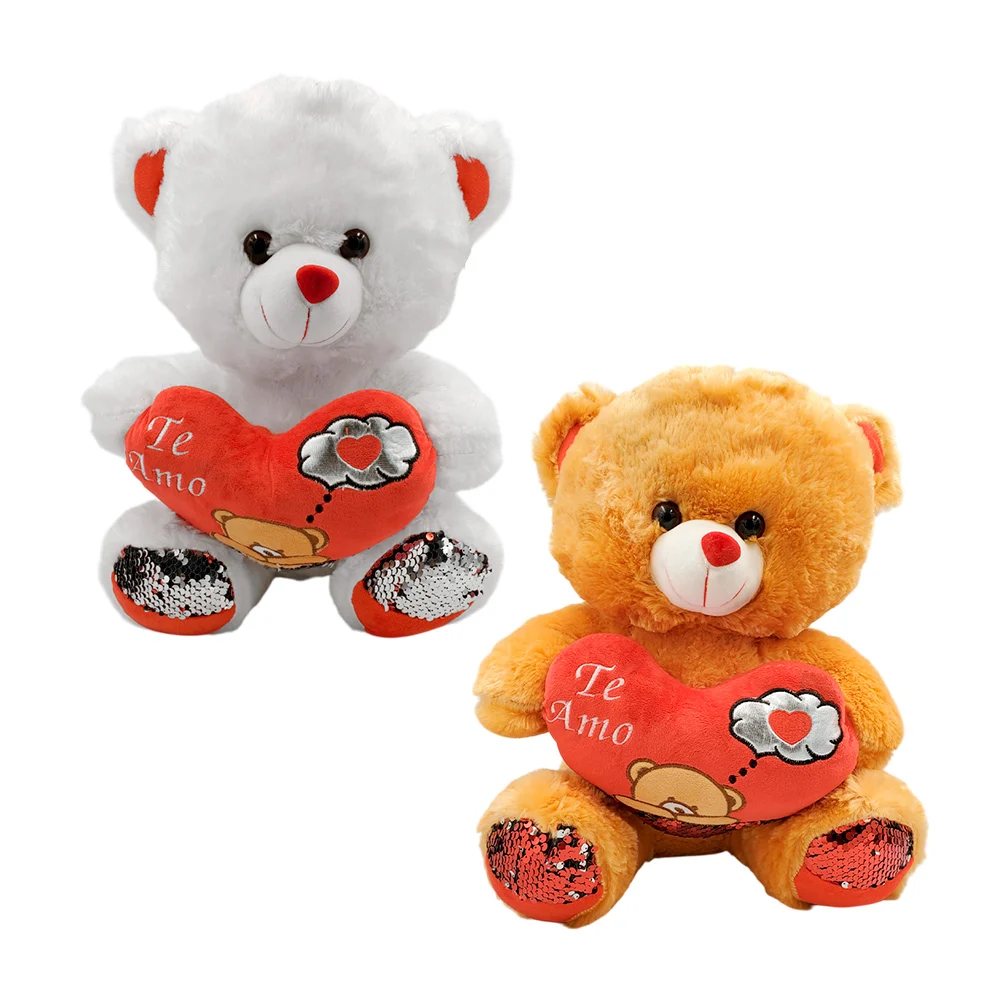 Peluche afelpado de oso con corazón te amo y lentejuelas, 36cm / qr-6…