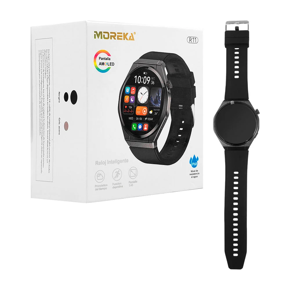 Reloj inteligente smart watch moreka, redondo con correas de plástico…