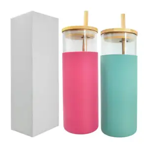 Vaso de cristal con protector térmico + tapa hermética y popote de ba…