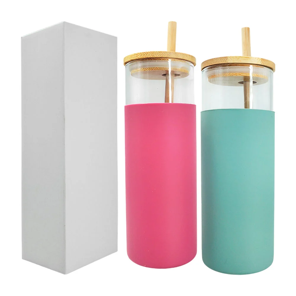 Vaso de cristal con protector térmico + tapa hermética y popote de ba…
