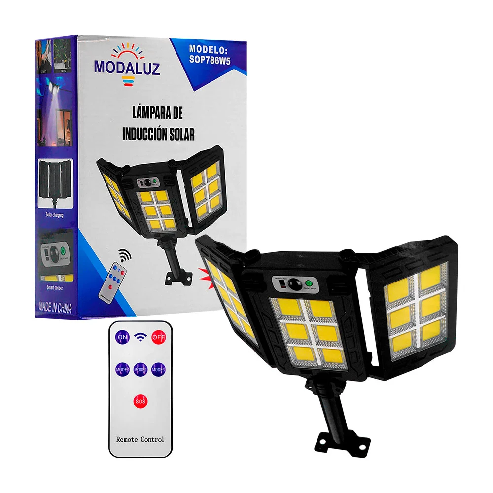 Lámpara de inducción solar triple, control remoto, 150w, sensor de mo…