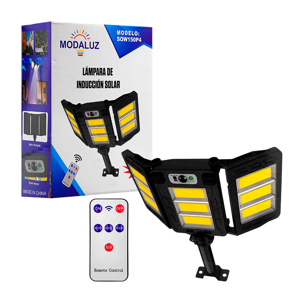 Lámpara triple de inducción solar, 150w, sensor de movimiento y contr…