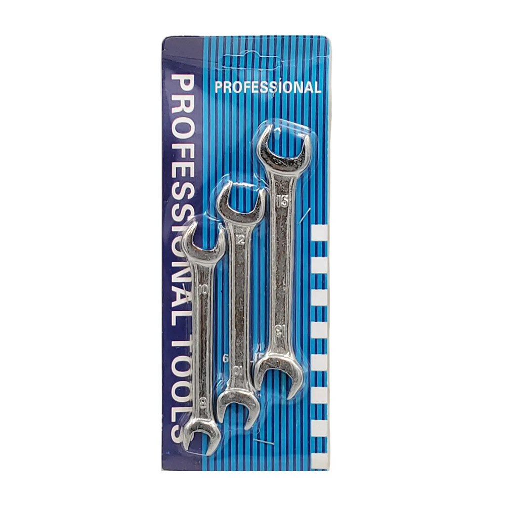 Blíster con 3 llaves inglesas de 10in a 15in, doble punta, acero inox…