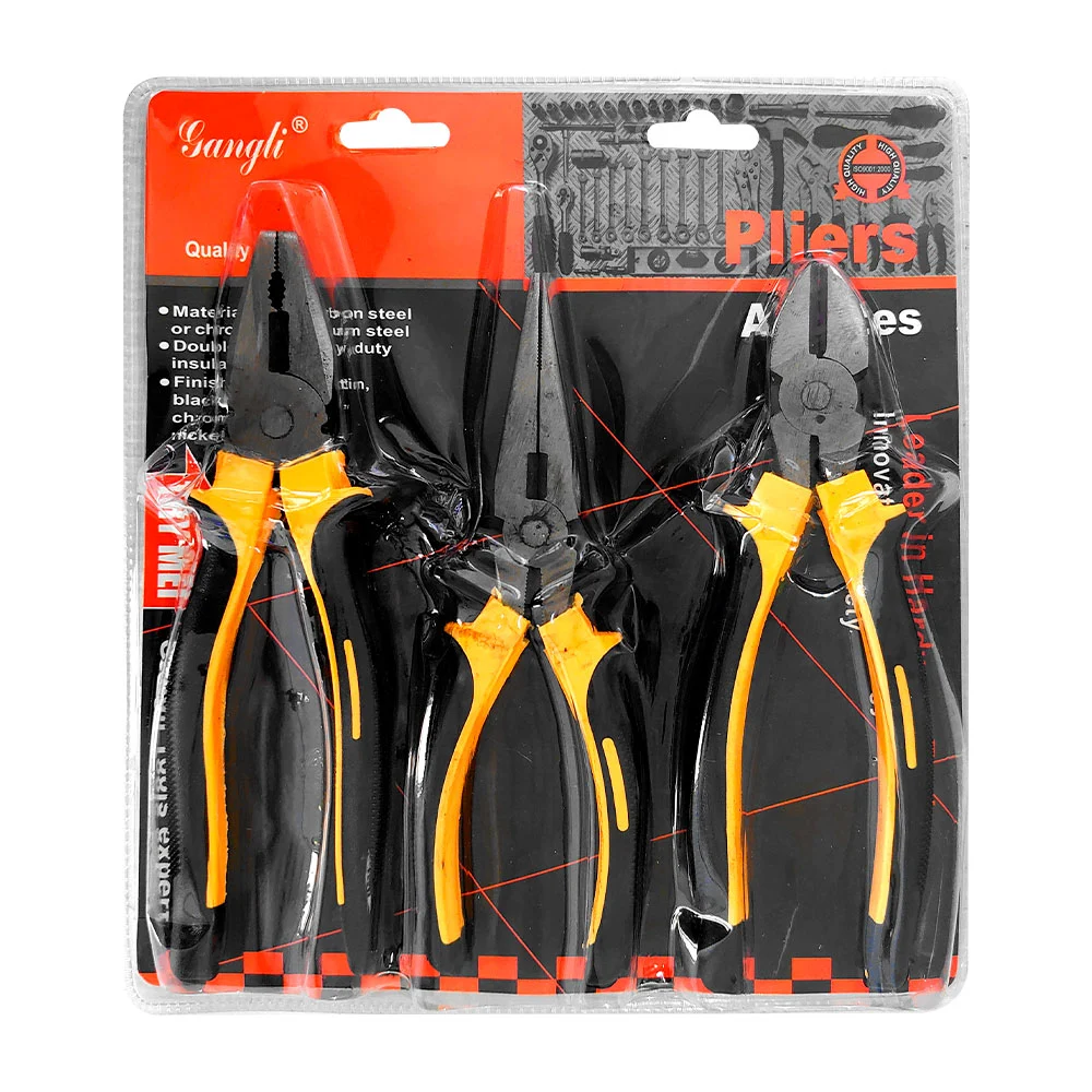 Blíster con 3 pinzas para corte, alicate y de presión, diseño ergonóm…