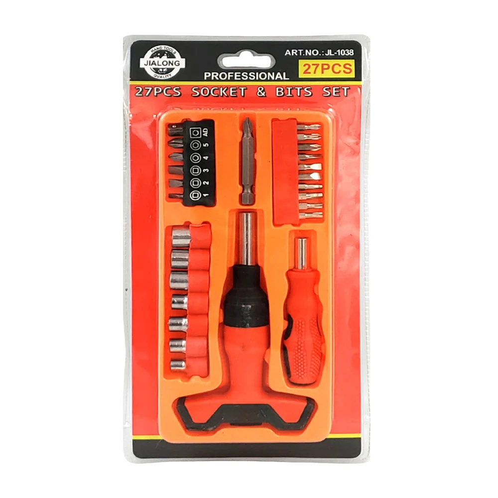 Estuche con 27pcs, 2 destornilladores pequeños, dados y puntas interc…