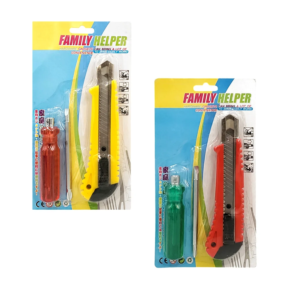 Blíster con cutter con navaja de acero inoxidable + desarmador con do…