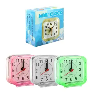 Mini reloj despertador, cuadrado, plástico translúcido, variedad de c…