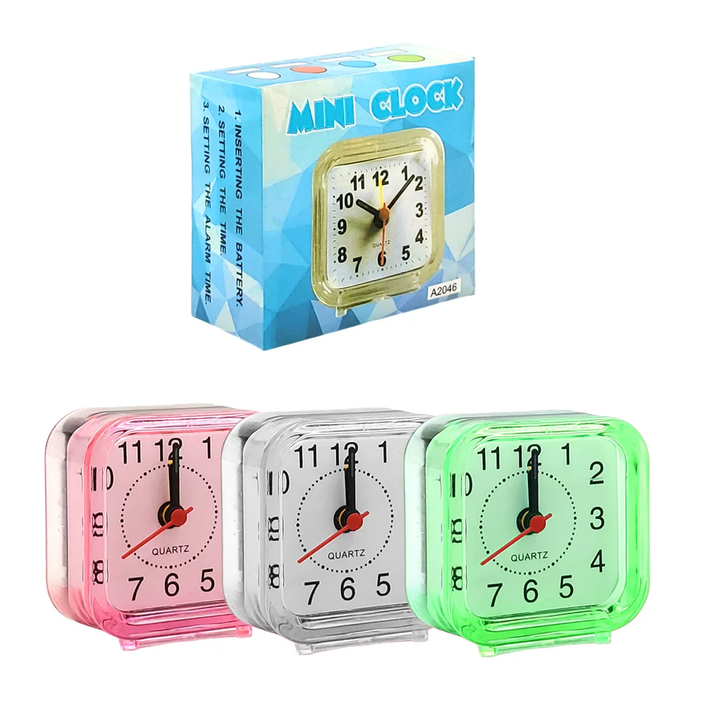Mini reloj despertador, cuadrado, plástico translúcido, variedad de c…