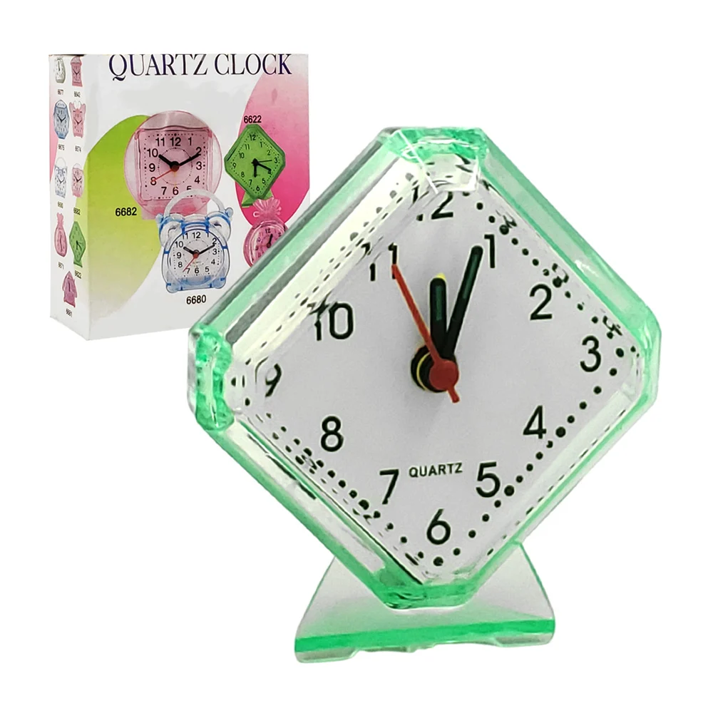 Reloj despertador pequeño, plástico translúcido, variedad de formas y…