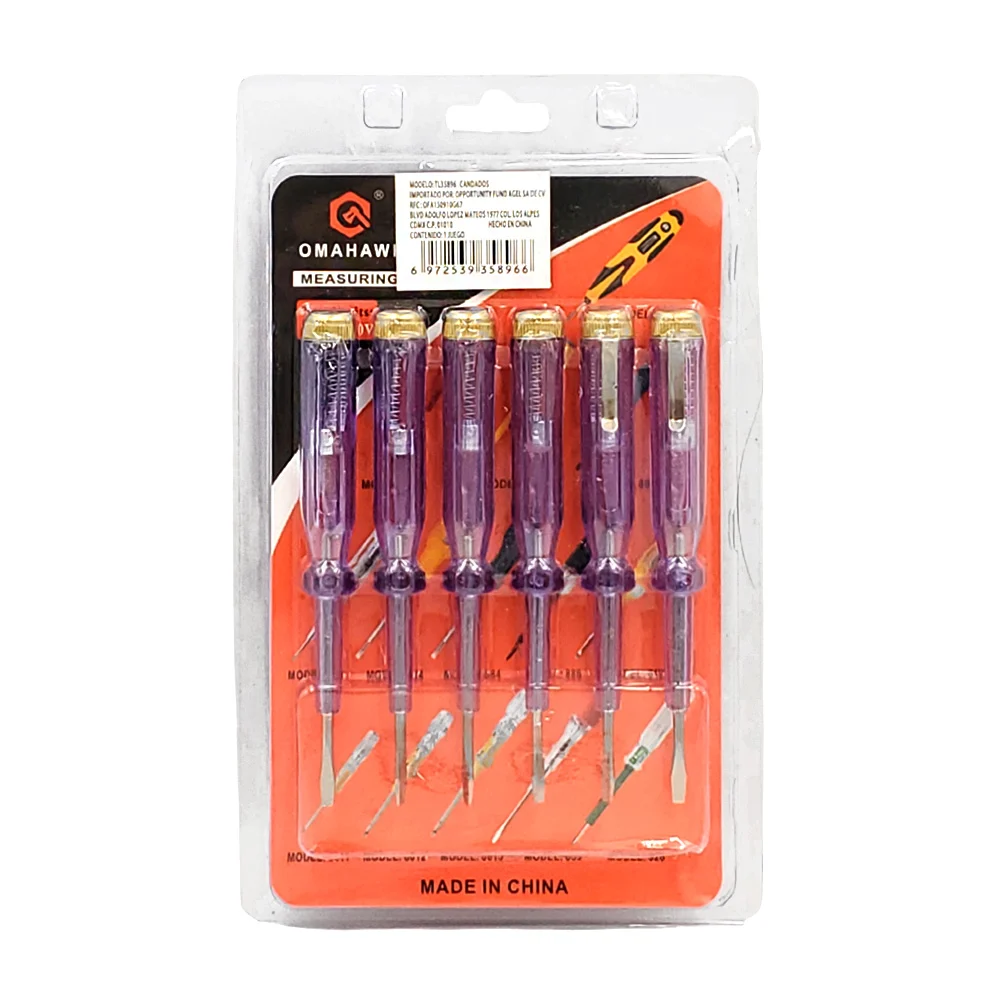 Blíster doble con 12 mini desarmadores, punta plana, probador de corr…