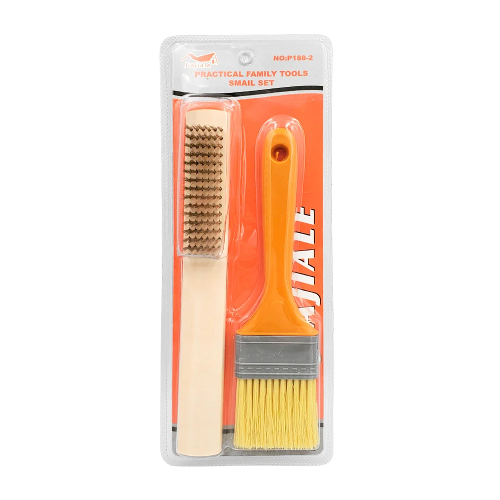 Blíster con brocha de madera con cerdas suaves y cepillo de alambre, …