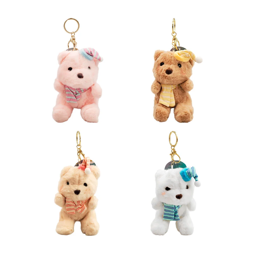 1pza Llavero de peluche en forma de oso con gorro y bufanda, variedad…