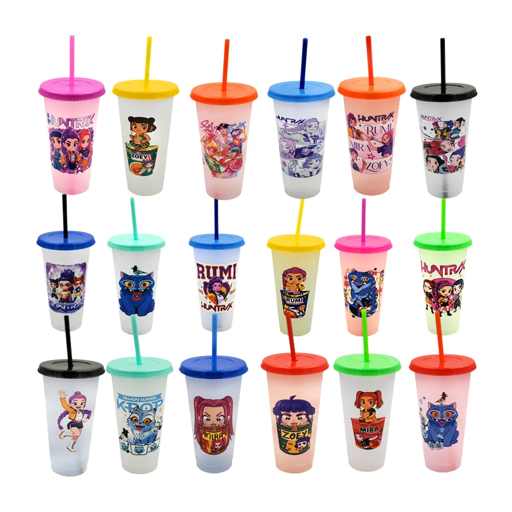Vaso mágico de plástico, 500ml aprox, estampado de kpop demon hunters…