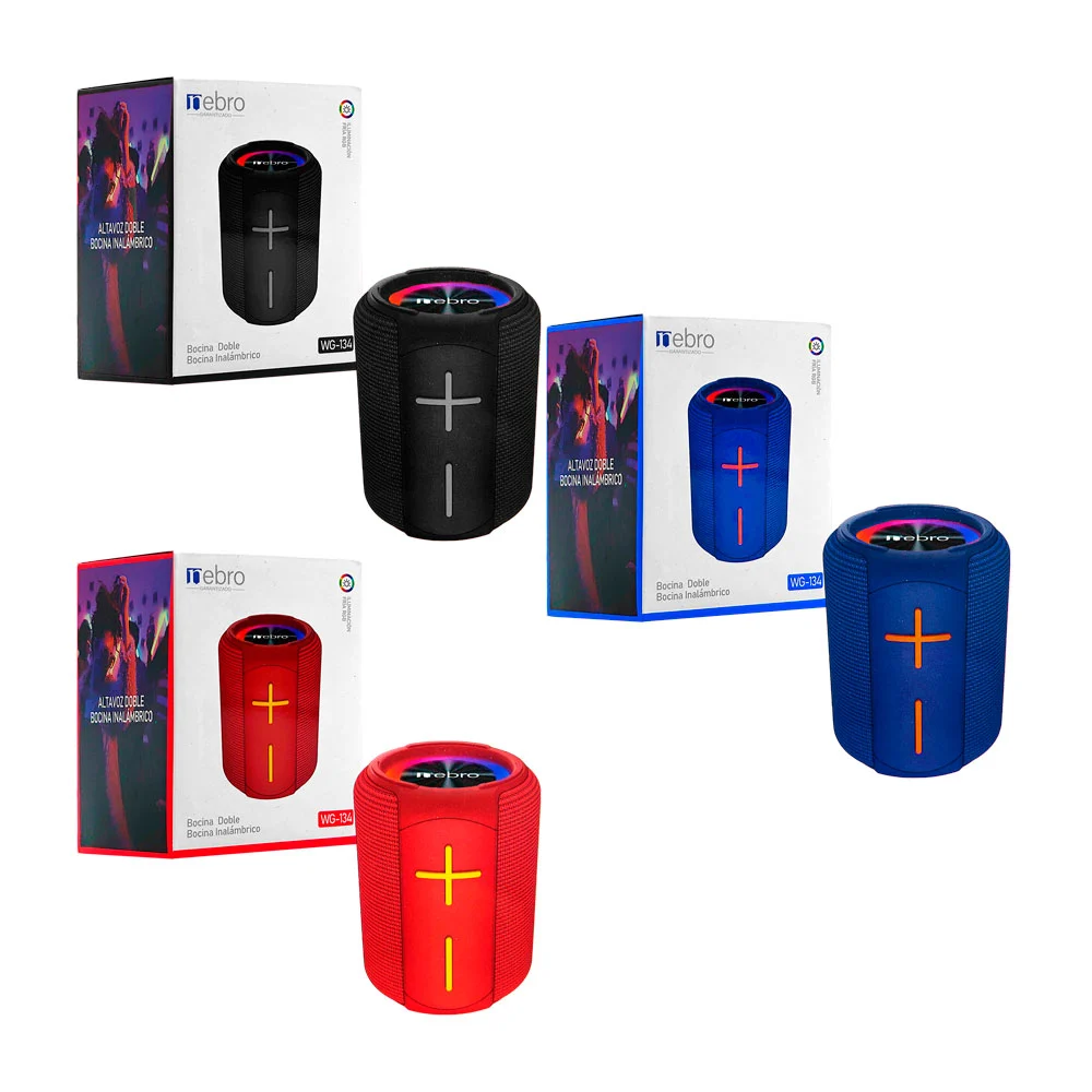 Bocina nebro cilíndrica pequeña, inalámbrica con sonido 360 y luz rgb…