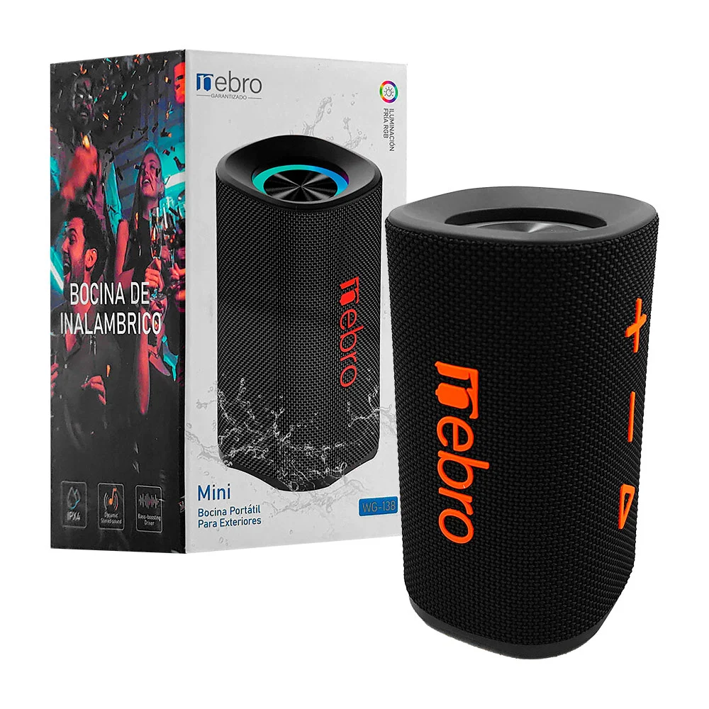 Bocina nebro cilíndrica, inalámbrica, portátil, sonido envolvente + l…