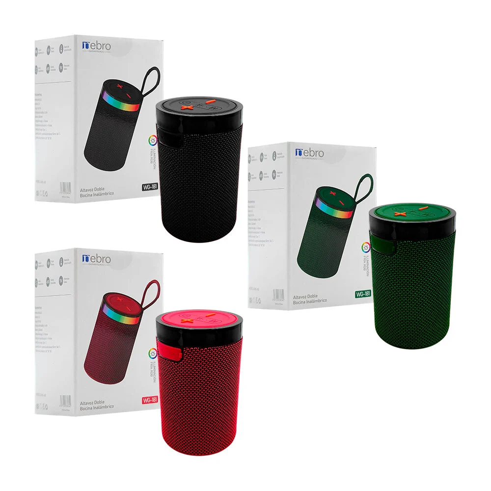 Bocina nebro inalámbrica, pequeña cilíndrica, sonido 360 + luz rgb / …