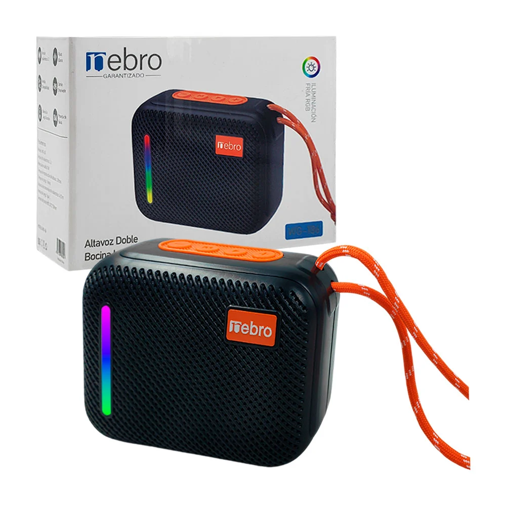 Bocina nebro cuadrada, inalámbrica pequeña, doble altavoz, sonido 360…