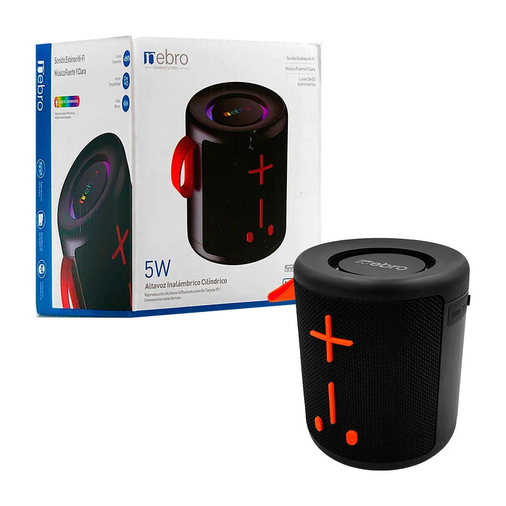 Bocina nebro cilíndrica pequeña, 5w de potencia, sonido 360 y luz rgb…